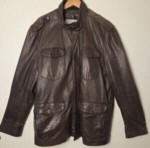 MARC NEW YORK Andrew Marc Brown Leather Field Jacket Men's Size XL Cargo Moto
